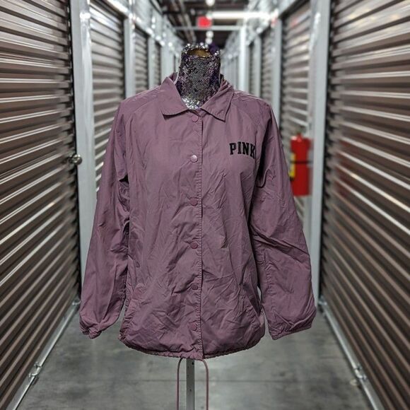 Retro Y2K PINK Size Medium Mauve‎ Pink Rain Coat w Snap Closure - Picture 1 of 8